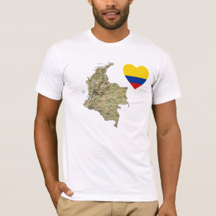 Colombia Flag Heart and Map T-Shirt