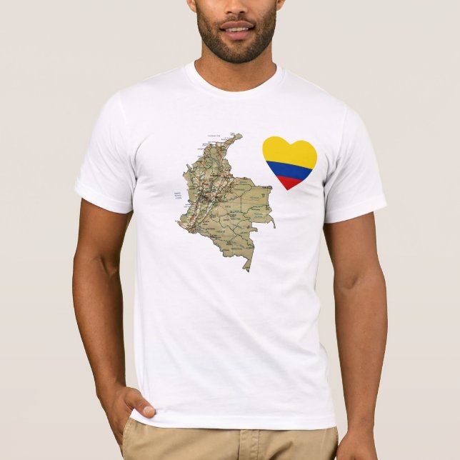 Colombia Flag Heart and Map T-Shirt (Front)