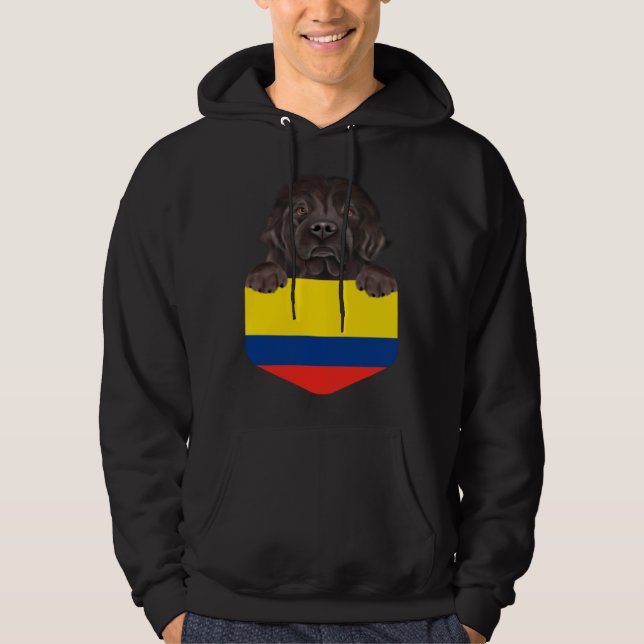 Colombia Flag Newfoundland Dog In Pocket Hoodie (Front)