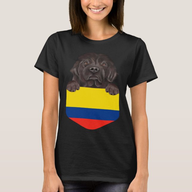 Colombia Flag Newfoundland Dog In Pocket T-Shirt (Front)