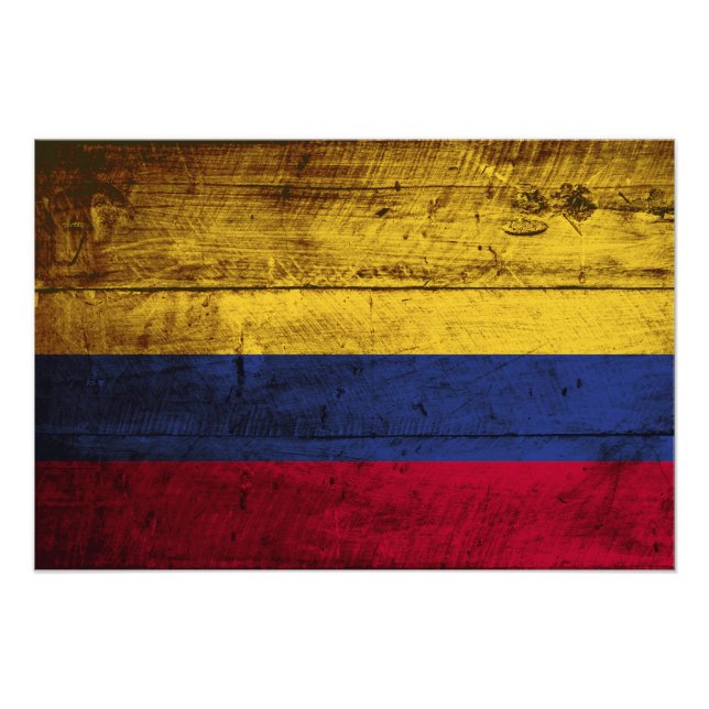 Colombia Flag on Old Wood Grain Photo Print (Front)