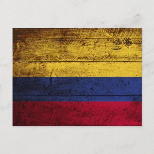 Colombia Flag on Old Wood Grain Postcard (Front)
