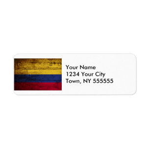 Colombia Flag on Old Wood Grain Return Address Label
