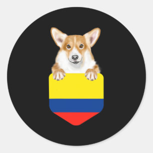 Colombia Flag Pembroke Welsh Corgi Dog In Pocket Classic Round Sticker