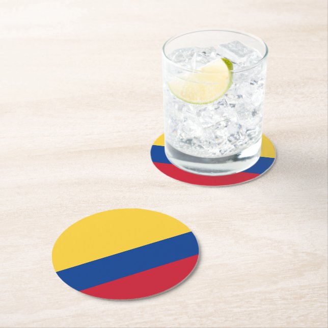 Colombia flag round paper coaster (Insitu)
