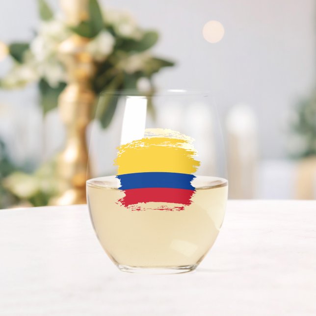 Colombia flag stemless wine glass (Insitu (Wedding))