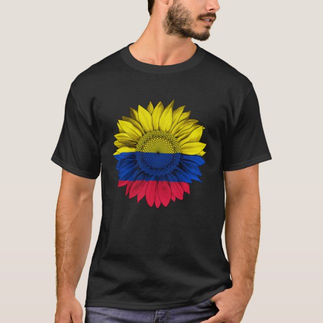 Colombia Flag Sunflower Colombian Roots Proud Patr T-Shirt (Front)