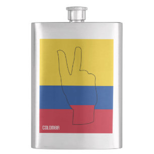 Colombia Flag Victory Sign Patriotic Hip Flask