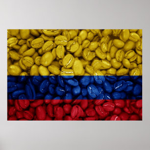 Colombia flag with coffee poster