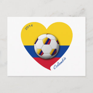 Colombia Fútbol Nacional 2014 Balón y Corazón Postcard