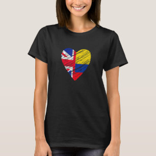 Colombia Great Britain Heart Uk Flag Colombian Fla T-Shirt