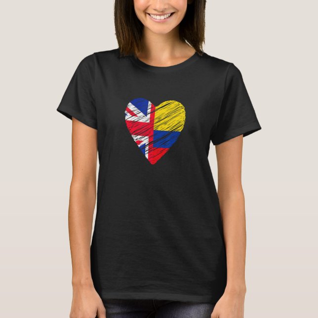 Colombia Great Britain Heart Uk Flag Colombian Fla T-Shirt (Front)