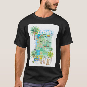 Colombia Illustrated Travel Map With Tourist Attra T-Shirt