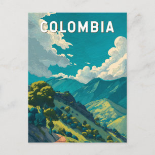 Colombia Illustration Travel Art Vintage Postcard