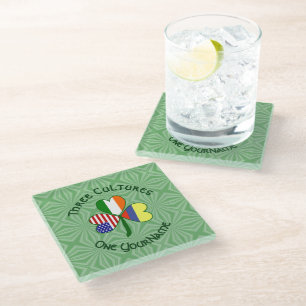 Colombia Ireland USA Shamrock Flag Personalised  Glass Coaster