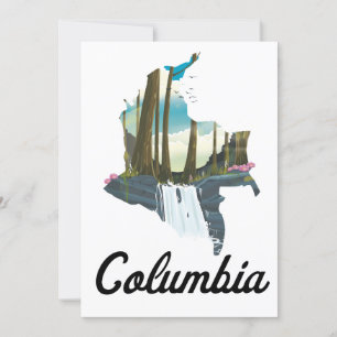 Colombia map travel poster