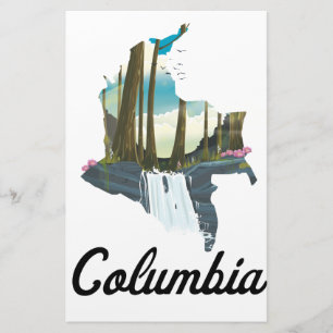 Colombia map travel poster stationery