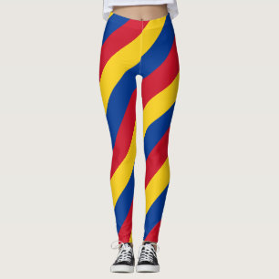 Colombia National Flag Colours Diagonal Striped Leggings