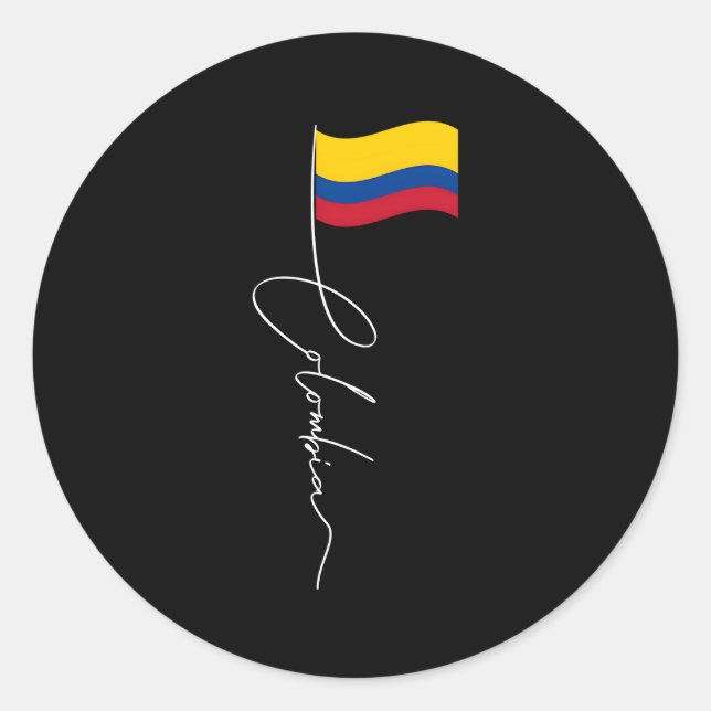 Colombia Signature Flag Pole Patriotic Colombian F Classic Round Sticker (Front)