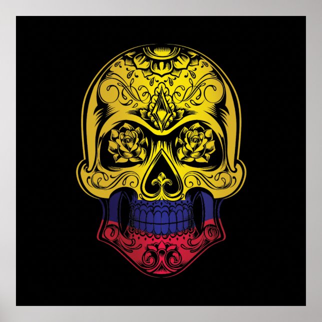 Colombia  Skull And Roses Flag Poster (Front)