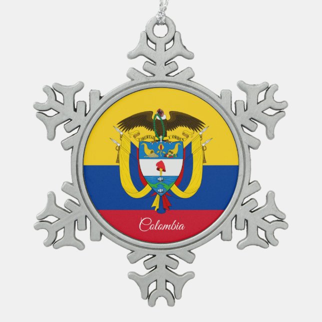 Colombia snowflake, Colombian Flag Snowflake Pewter Christmas Ornament (Front)