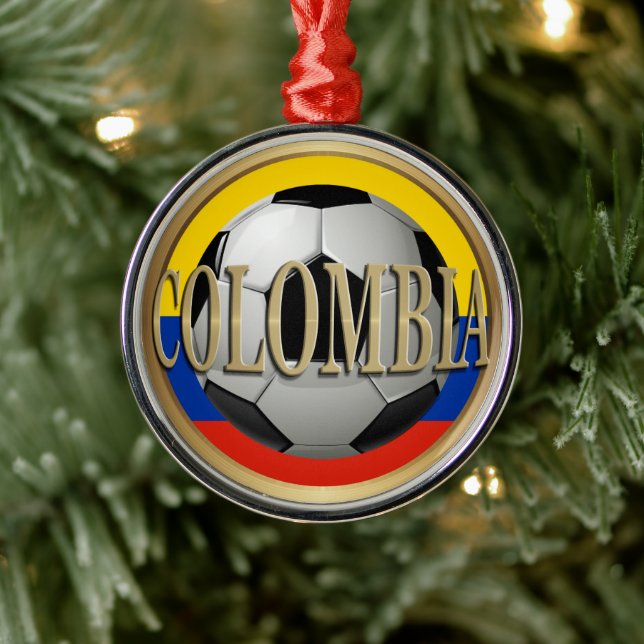Colombia Soccer Ball Christmas Metal Ornament (Tree)