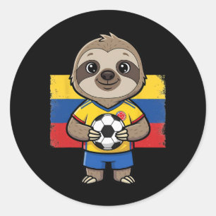 Colombia Soccer Sloth Footbyll Fan Animal Byll Spo Classic Round Sticker