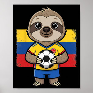 Colombia Soccer Sloth Footbyll Fan Animal Byll Spo Poster