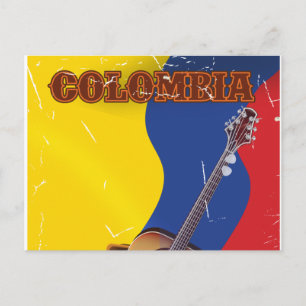 Colombia vintage vacation guitar poster postcard
