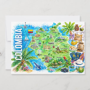 Colombia Watercolor Travel Map Postcard