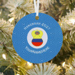 Colombian Abuela Angel Hanukkah Flag Personalized Metal Tree Decoration<br><div class="desc">Hanukkah decor metal ornament has an Abuela angel wearing the yellow, red, and blue flag of Colombia. The Colombian Hanukkah Abuela angel has gray hair and flies inside a circle of white squiggly squares. A background of blue squiggly squares surrounds it all. You can add your own text. You can...</div>