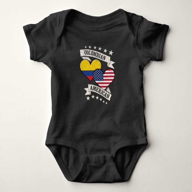 Colombian American Heart Flags Colombia America Baby Bodysuit (Front)