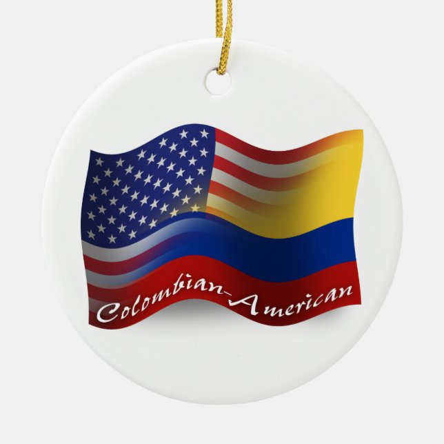 Colombian-American Waving Flag Ceramic Ornament (Front)