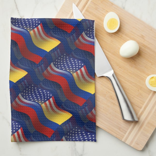 Colombian-American Waving Flag Tea Towel (Quarter Fold)