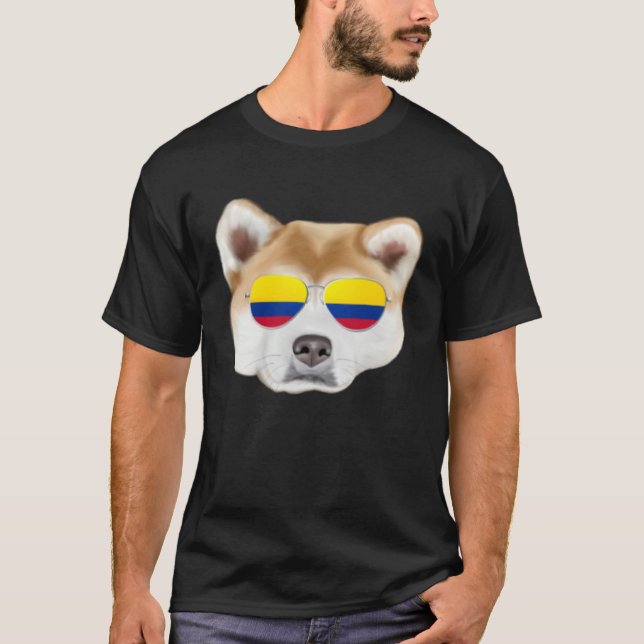 Colombian Flag Akita Dog Colombia Pocket T-Shirt (Front)