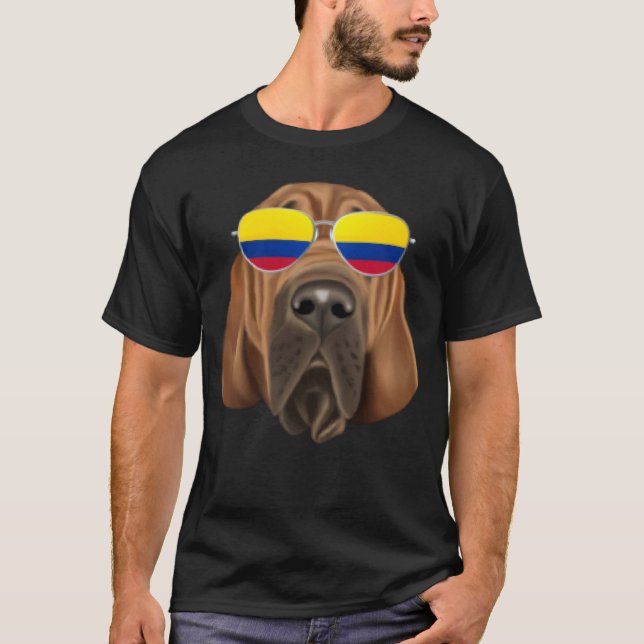 Colombian Flag Bloodhound Dog Colombia Pocket T-Shirt (Front)