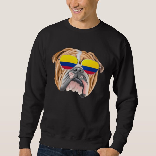 Colombian Flag Bulldog Dog Colombia Pocket Sweatshirt (Front)