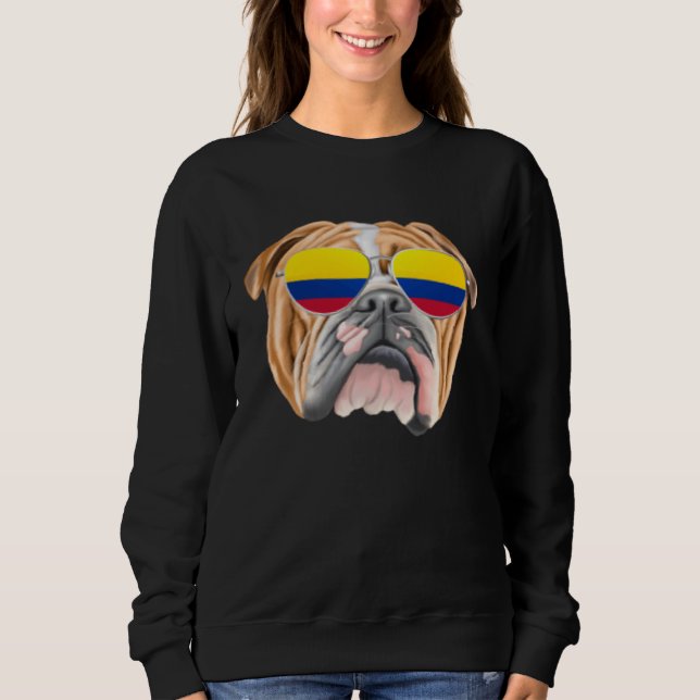 Colombian Flag Bulldog Dog Colombia Pocket Sweatshirt (Front)