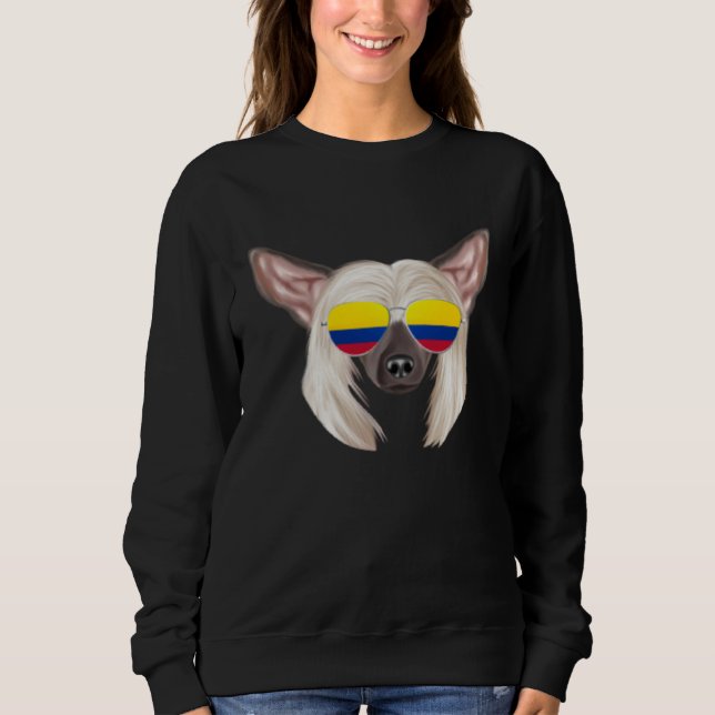 Colombian Flag Chinese Crested Dog Colombia Pocket Sweatshirt (Front)