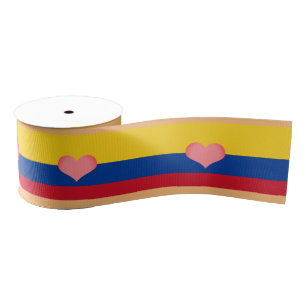 Colombian Flag & Heart love Colombia holiday/sport Grosgrain Ribbon