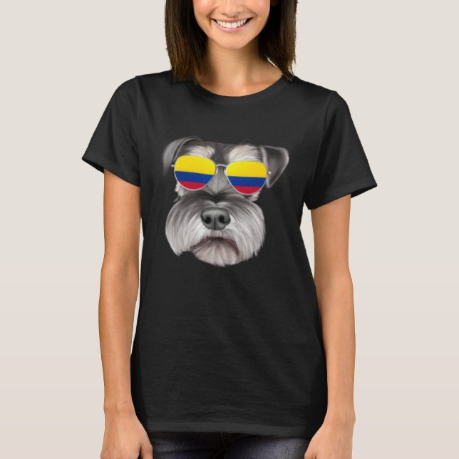 Colombian Flag Miniature Schnauzer Dog Colombia Po T-Shirt (Front)