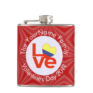Colombian Flag Red Letters LOVE Personalised  Hip Flask