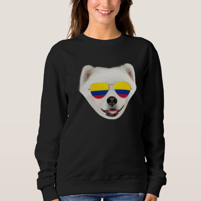 Colombian Flag Samoyed Dog Colombia Pocket Sweatshirt (Front)