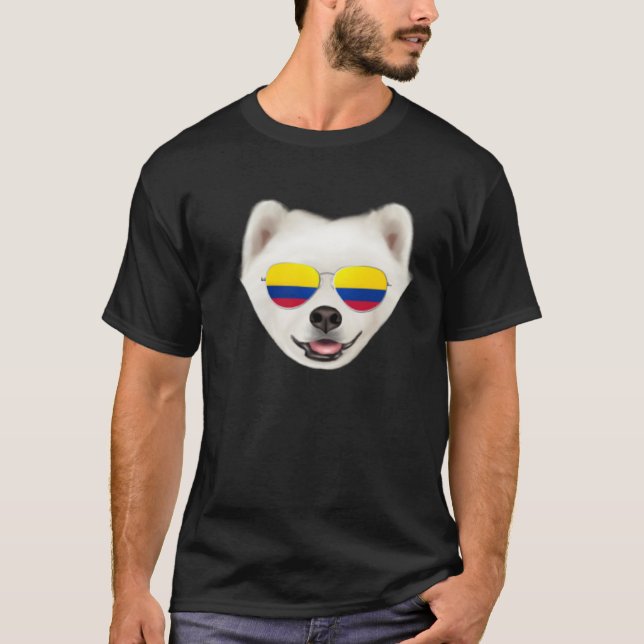 Colombian Flag Samoyed Dog Colombia Pocket T-Shirt (Front)