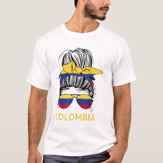 Colombian Girl Messy Hair Sunglasses  Colombia Fla T-Shirt