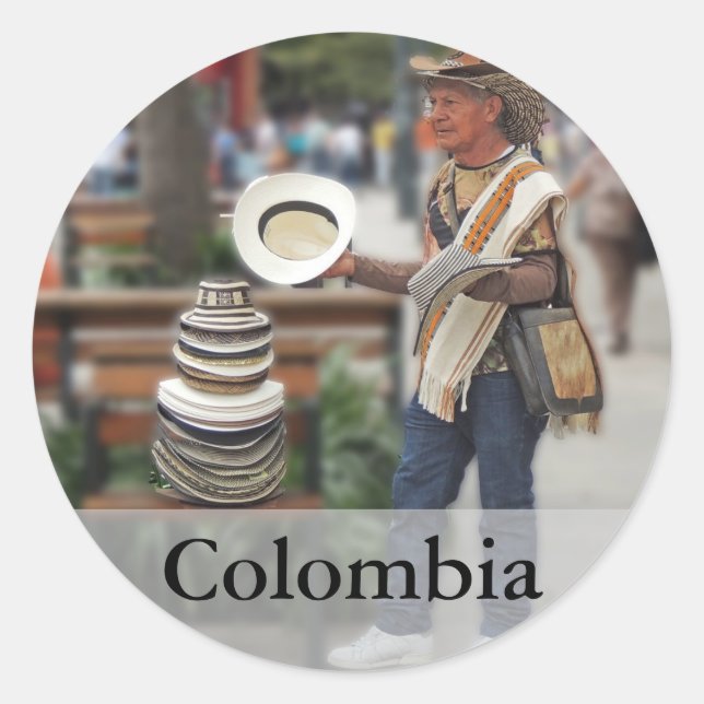 Colombian Hat Vendor Customisable Text Classic Round Sticker (Front)