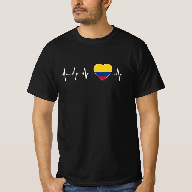 Colombian Heartbeat I Love Colombia Flag Heart T-Shirt (Front)