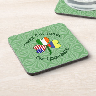 Colombian Irish American Flag Shamrock Personalise Coaster