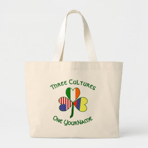 Colombian Irish American Flags Shamrock Your Name Large Tote Bag