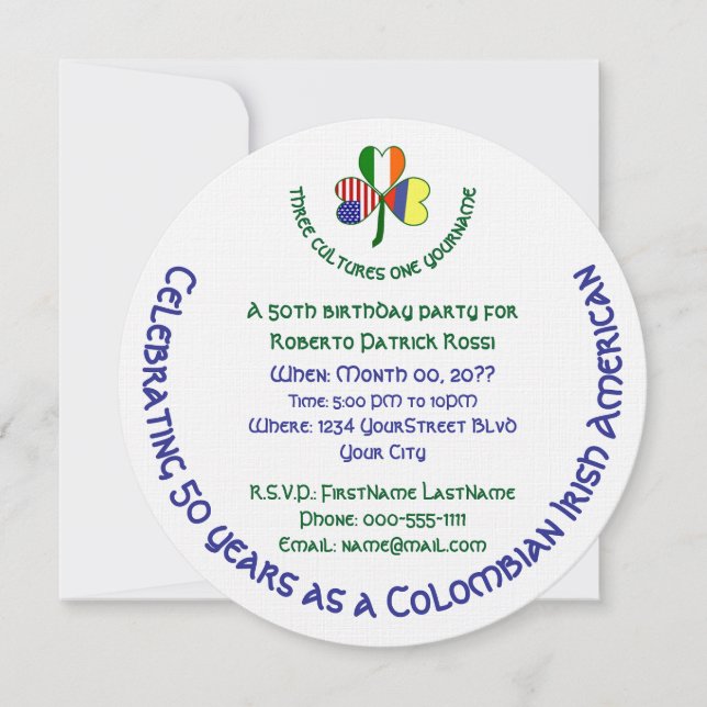 Colombian Irish American Shamrock Birthday  Invitation (Front)